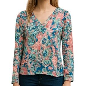 Lilly Pulitzer Sorella Long Sleeve Fish Print Pullover Top Women’s Medium